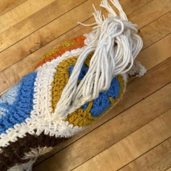 Vintage Crocheted Afghan Horse Pony Pillow Huge 18”x30” Floral Retro 70’s - Picture 16 of 16